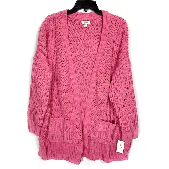 Style & Co Chenille Pink Bubble Gum Knit Cardigan - Picture 2 of 5